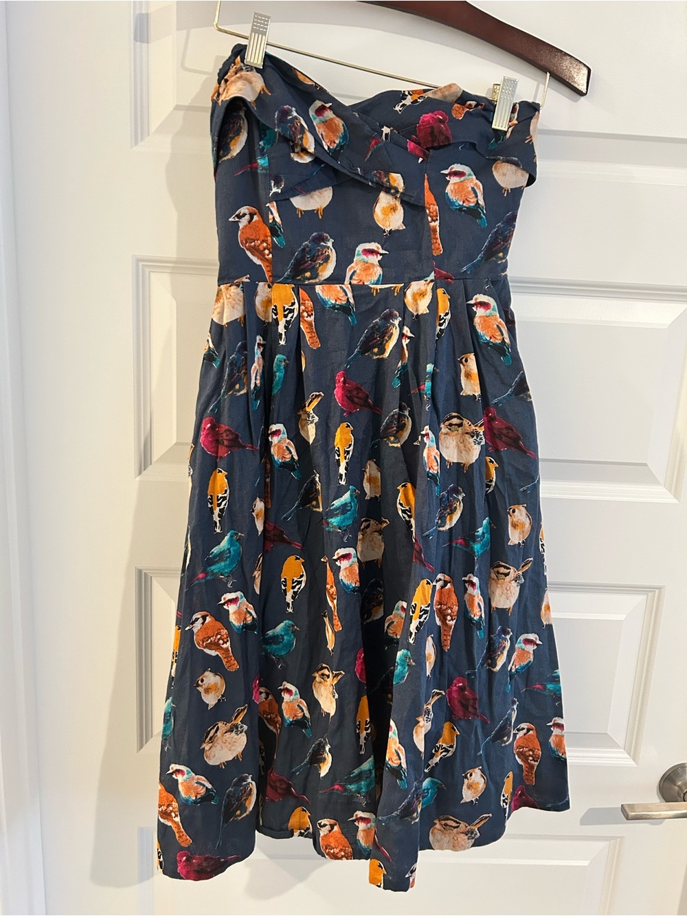 Maeve Native Birds Dress Blue Brown Size 4 - Picture 3 of 16